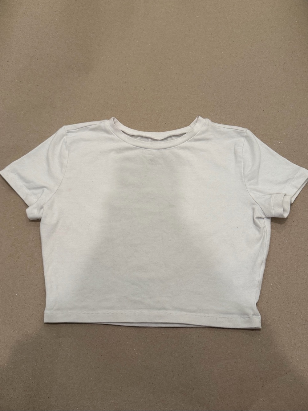 White Short Sleeve Cropped Crew Neck T-Shirt Size Medium